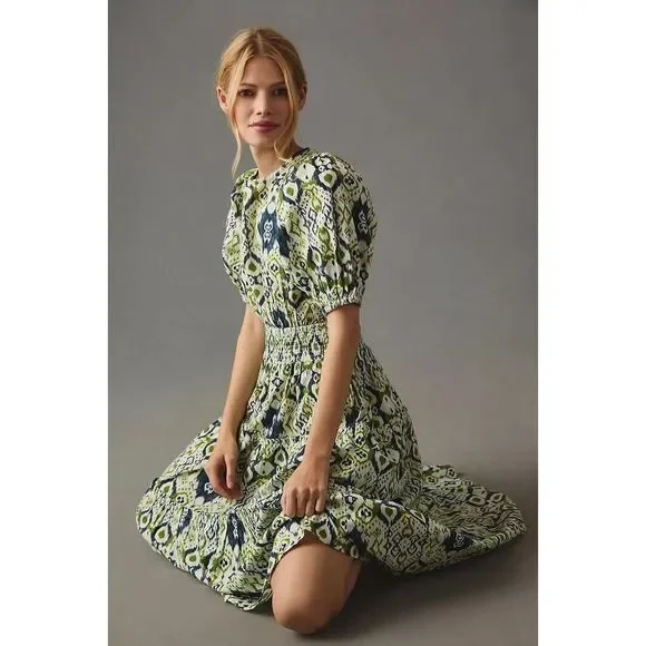 New Anthropolgie X THE ODELLS Smocked Puff-Sleeve Dress Size Large - Picture 4 of 9